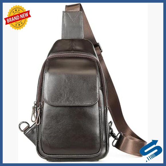 Genuine Leather Crossbody Sling Backpack Adjustable Strap Travel Daypack
